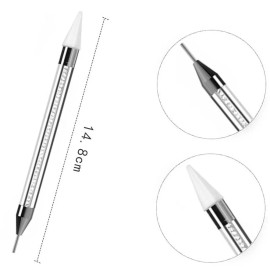 Unbranded Dual-ended Dotting Pen Nail Art Rhinestone Picker Wax Pencil Crystal - WHITE
