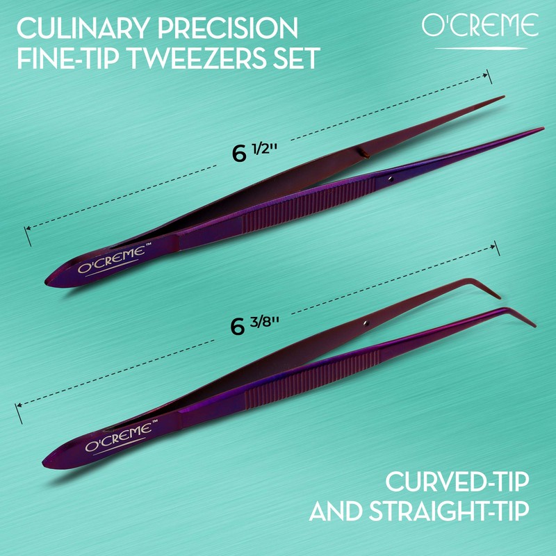 O'Creme Purple Stainless Steel Precision Kitchen Culinary Fine-Tip Tweezer Tongs,