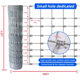 Livestock Fence, 4ft X 164ft Galvanized Wire Field Wire Fencing, Cattle Fence, Deer Fence, Heavy Zinc Coating Farm Fence Used to Hog Goat Fencing for Yard and Field Hog Horse