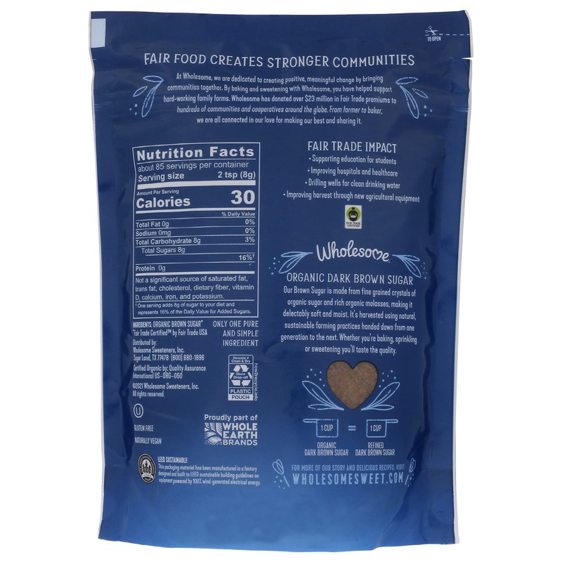 Wholesome Sweeteners 24-Ounce Organic Dark Brown Sugar, Fair Trade, Non