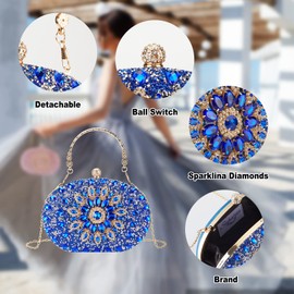 Suhatjia Bolso de noche con diamantes de imitación para mujer, bolso de perlas brillantes para bodas, fiestas y otros lugares, Azul