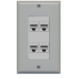 RiteAV Decorative 1 Gang 4 Port Cat5e Ethernet Wall Plate - Gray/Gray