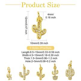 DanLingJewelry 10 Pieces Cactus Pendants Brass Micro Pave Cubic Zirconia Tropical Plant Charms Desert Cactus Charms for Necklace Jewelry Making Non Precious Metal, Non-precious metal