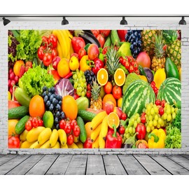 Loccor 7x5ft Fabric Fruits and Vegetables Backdrop Fresh Healthy Eating Organic Food Photography Background for Vegetarian Theme Party Decorations Kids Birthday Photo Props