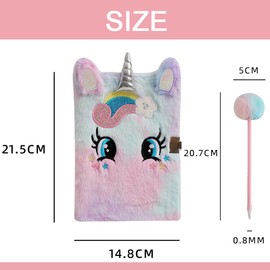 Plush Diary with Lock and Keys for Girls, Plush Secret Journal for Kids Teens with 160 Lined Pages, Fluffy Dye-Tie Unicorn A5 Notebook for Writing & Drawing, Cute Fuzzy, Gifts for Girls Ages 8-12