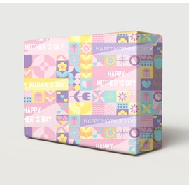 2 Sheets 2 Tags Mother's Day Flowers Hearts Patterns In Small Cubes Background Design Wrapping Paper Cute And Fun Mummy Gift Wrap (PA)