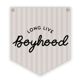 Lacama Long Live Boyhood Linen Banner,Vintage Boy Room Toddler Decor,Boy Bedroom Wall Hanging Banner Pennant Flag Decor for Nursery Playroom,12.4x14 in(Neutral Stripe)
