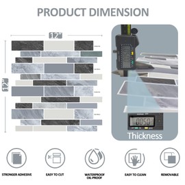 Crystiles Vinyl Peel and Stick Subway Tile, 3D Adhesive Tiles for Kitchen Backsplash and Bathroom Back Splash (10 Sheets, 12"x12")