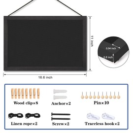 Miratino 2pcs Pin Board Bulletin Board, 16 "x11 Black Linen Cork Boards for Walls with Black Frame,Vision Board for Home Kitchen School Office Decor