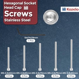 Kozelo 25pcs M5 Socket Head Cap Screws Bolts Nuts Assortment Kit - [M5x60/65/70/75/80mm] 304 Stainless Steel Allen Socket Drive for 3D Printer with Allen Wrench