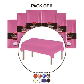Neatiffy 54 x 108 Inch 6 Pack Rectangle Plastic Table Cloth Picnic/Camping/Party/Banquet Table Cover. Disposable/Reusable Tablecloths - Pink