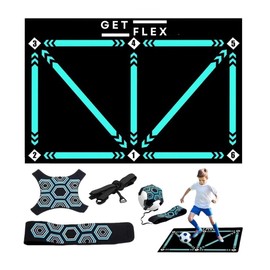 Soccer Training Mat with Kick Trainer, Practice Mat and Ball Controller with Adjustable Waist Belt and Elastic Rope, Multiple Ball Sizes, Soccer Training Equipment, Portable Set for Kids and Adults