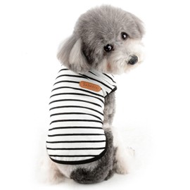 Zunea Dog Shirts for Small Dogs Summer Puppy Pet Clothes T-Shirts Soft Cotton Vest Striped Breathable Sleeveless Tank Top Pet Cats Chihuahua Basic Tee Shirt Apparel for Dogs Girls Boys Black L