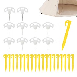 Peg Extractor, Tent 20 PCS Tent Pegs, Plastic Camping Tent Stakes Pegs, Yellow Heavy Duty Screw and serrated nails ground nail Tent Nails Tent Pegs Tent Pegs, Durable Tent Pegs for Camping Tent Rain