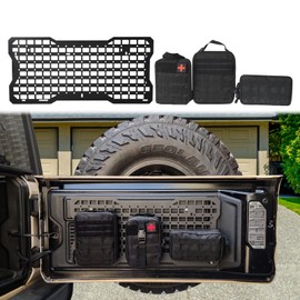 Tailgate Molle Panel Rear Door Cargo Organizer Kit Interior Storage Metal Plate with 3 Storage Bags for 2007-2022 Jeep Wrangler JK/JL 4XE