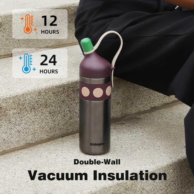 Sidagar 24 oz Sports Tumbler, Stainless Steel Vacuum Water Bottle