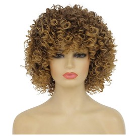 Siudus Blonde Afro Short Wigs for Women Kinky Curly 70s 80s Wig Synthetic Fiber Hair Wig for Cosplay Rocker Use