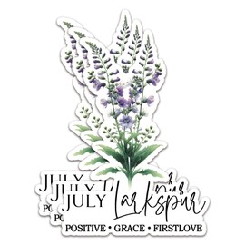 (3Pcs) July Larkspur Stickers July Birthday Stickers Flower Stickers Decal Waterproof Vinyl Stickers Adult for Laptop Kindle Car Tumbler Water Bottle Mug Phone Notebook Helmet Size 3”x2.2”