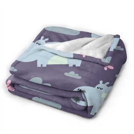 Hippo Cute Cartoon Blanket Soft Lightweight Throw Blankets Cozy Flannel Bed Throws for Sofa Couch Travel Home Room Bedroom Decor Gifts for Girls Boys Kids Adults 60"x50"