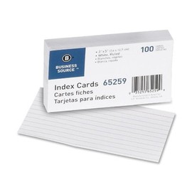 Business Source Products - Index Cards, Ruled, 90lb., 3"x5", 100/PK, White - Sold as 1 PK - Ruled index cards make note-taking easy and simple. Cards are rotary-cut for uniform height and ruled on one side only for versatile note-taking space. Each card 