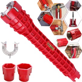 MOFUCA 8-in-1 Faucet and Sink Installer, Multi-purpose Wrench Plumbing Tool, Sink Wrench for Toilet Bowl/Sink/Bathroom/Kitchen Plumbing and More Repair Hand Tools(Red)
