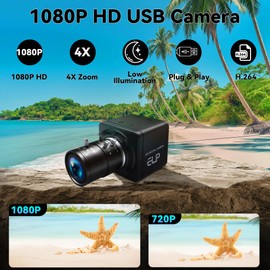 MMlove 1080P FHD USB Camera, 4X Optical Zoom Webcam with 2.8-12mm Manual Focus Lens, H.264 30fps Low Light Camera, Plug and Play for Windows/Mac/Linux/Android, Ideal for Video Conferencing,Streaming