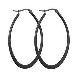 MengPa Oval Hoop Earrings for Women Stainless Steel Black Plated Lightweight Jewelry US1281B