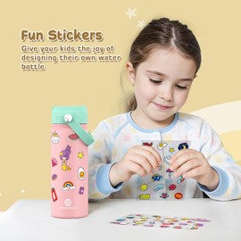 GoKEDA 18oz Kids Water Bottle, 2 Pack Insulated Bottles with Stickers, 18/8 Stainless Steel Vacuum Leak Proof Straw Cup for School, Gifts for Boys Girls(White+Green)