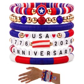 MZfowsen 4th of July Outfits Accessories for Women Men, Patriotic Bracelets for 250th Independence Day Anniversary with Smart NFC Charms, America Fourth of July 250th Merchandise