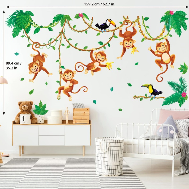 DECOWALL WL4-2013 Monkey Climbing Tree Wall Decals Jungle Animals Wall