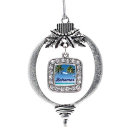 Inspired Silver - Bahamas - Silver Christmas Ornament - Square Charm Christmas Tree Ornament with Cubic Zirconia - Holiday Hanging Decoration