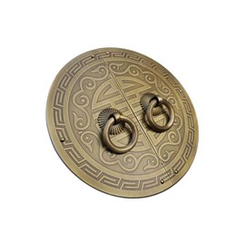 Tiazza A Pair Antique Brass Round Plate Pulls Handle Shoe Cabinet Wardrobe Cupboard Pure Copper Vintage Double Door Ring Pull (Bronze Tone)