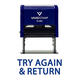 Try Again & Return Teacher Self Inking Rubber Stamp (Blue Ink) - Large