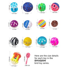 23-Pack Bird Toys for Parrots – Natural Rattan & Plastic Bell Balls – Safe, Fun Cage Decor & Foot Exercise (1.6'' - 2.8'', Bird Toys Mega Set)