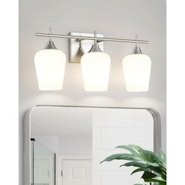 Osimir 3 Light Bathroom Light Fixtures Over Mirror, 21 Inch Brushed Nickel Bathroom Vanity Lights, Modern Bath Wall Sconces with Frosted Glass Shade, OS-YQ9167-3BNW