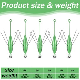 Libima 5 Pcs Sputnik Sinker Surf Fishing Weight Long Tail Fishing Sinkers Fishing Equipment Sputnik Surf Weight for Sea Sand Ocean Beach, Green (5 oz)