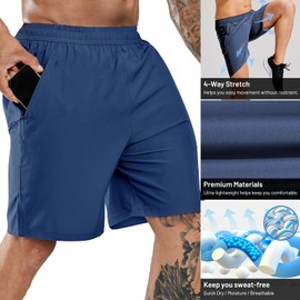 Haimont Pantalones cortos de correr para hombre, 7 pulgadas, de secado rápido, ligeros, con bolsillos con cierre, para entrenamiento, gimnasio, entrenamiento al aire última intervensión, Azul, XX-Large