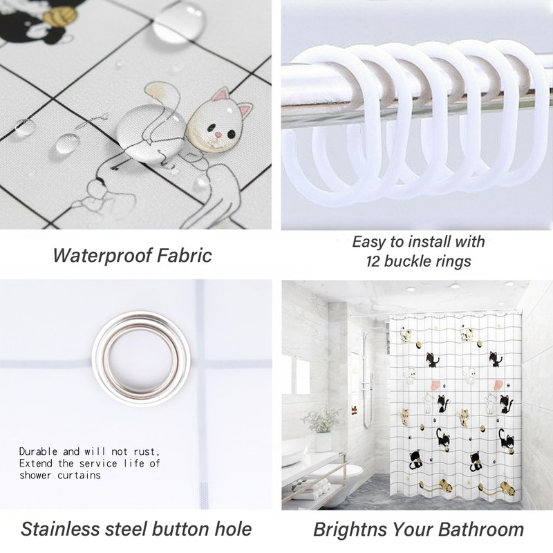 huipinghu Shower Curtain, Cats, 180 x 180 cm (71 x