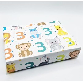 4 Sheets 4 Tags 3rd Birthday Boy Girl Unisex Multi Coloured JUNGLE Theme Wrapping Paper Age 3 Cute Fun Attractive Birthday Giftwrap (PA)