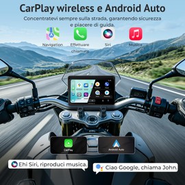 APHQUA Moto Carplay Display 7 Pollici Impermeabile Touch Screen Sistema di Controllo della Pressione Pneumatici (TPMS), CarPlay Wireless e Android Auto per Moto, Dual Bluetooth, Navigazione GPS
