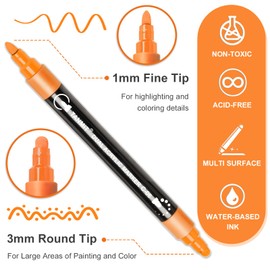 TANMIT Acrylic Paint Pens Markers, 24 Colors Dual Tip Acrylic Paint Pens for Rock Painting, Wood, Canvas, Stone, Glass, Ceramic Surfaces, DIY Crafts Making Art Supplies (Round Tip and Fine Tip)
