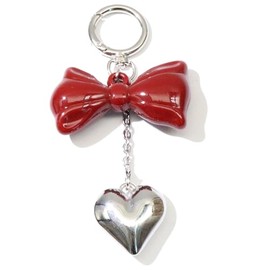 LVYOUME Bow Silver Heart Keychain Bag Charms - Kawaii Cute Purse Charms for Handbags Gifts for Women, Elegant Valentine's Day Gift for Her, Girlfriend, Wife, Mom