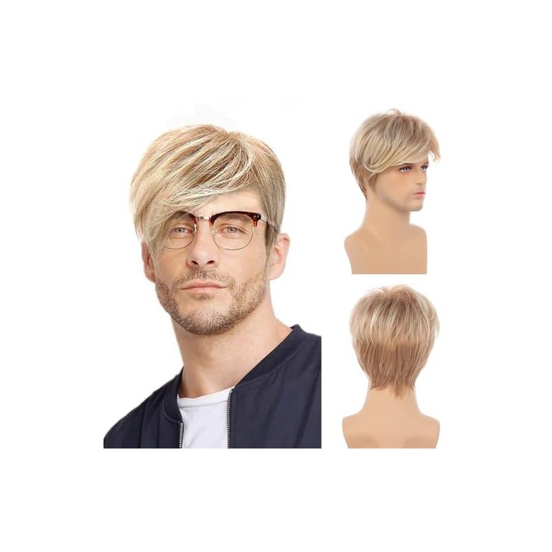 Peluca Corta Rubia en Capas, Tamaño Ajustable, con Gorro para