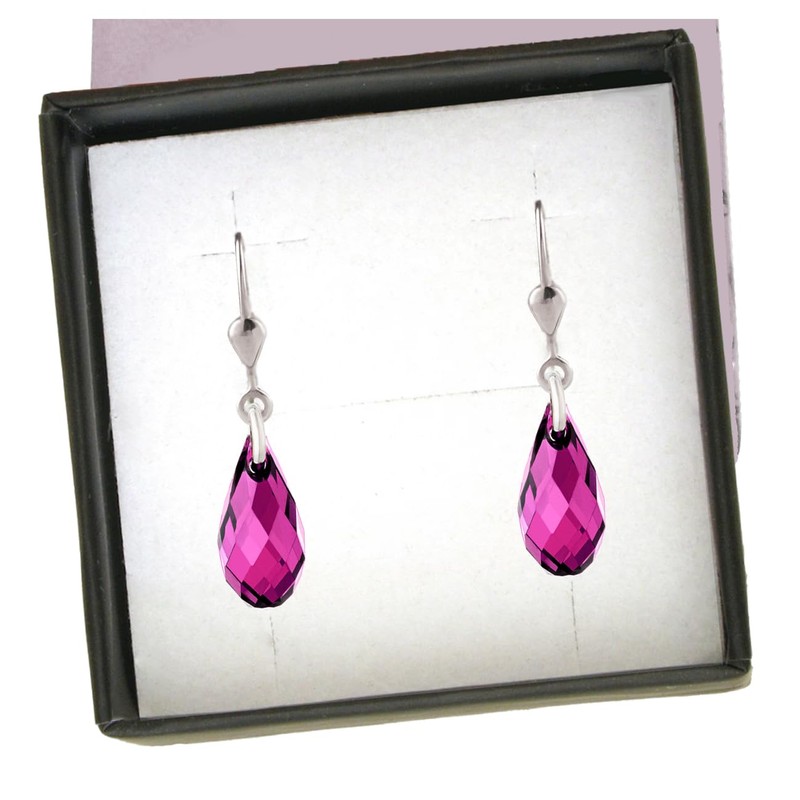 Schöner-SD Earrings 925 Silver with Small Briolett Drops Crystals, Silver