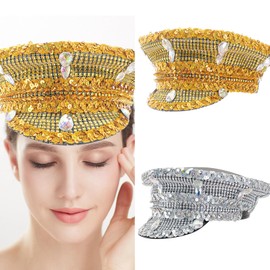 HEYXI Jeweled Bridal Captain Hat with Crystals for Wedding, Prom, Party - Silver