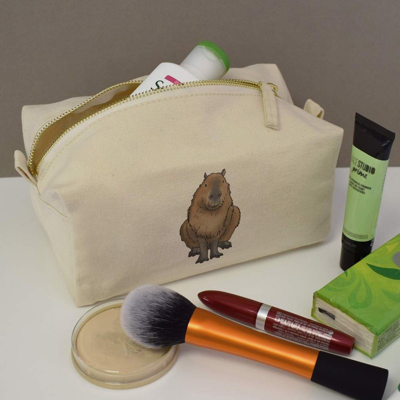 'Sitting Capybara' Canvas Wash Bag/Makeup Case (CS00021797)