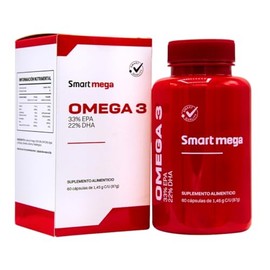 Smart Mega OMEGA 3 con 33 EPA y 22 DHA, Suplemento Alimenticio, 60 cpsulas, Salud Cardiovascular y Cerebral                                           