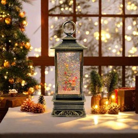 Christmas Snow Globes ，Christmas Decorations Snow Globe Lantern，Nativity Music Snow Globe Lantern with Timer, USB Powered & Battery Operated Swirling Glitter Water Lantern (4 x 4 x 12 inch)