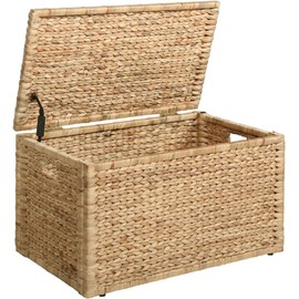 eHemco Heavy-duty Water Hyacinth Wicker Storage Trunk with Metal Frame, 30 by 17.5 by 17.5 Inches, Natural