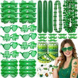 St Patricks Day Accessories, St. Patty's Day Party Supplies Include Shamrock Green Heart Glasses Necklaces, Saint Patricks Day Party Pack for Classroom